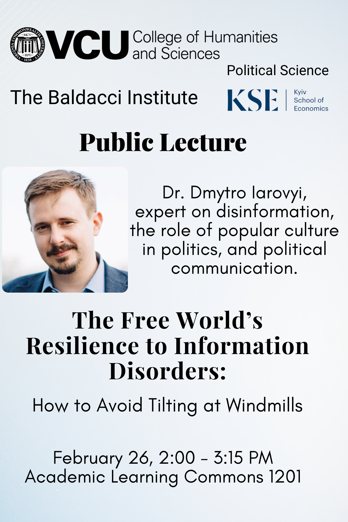 Dr. Dmytro Iarovyi Public Lecture flyer
